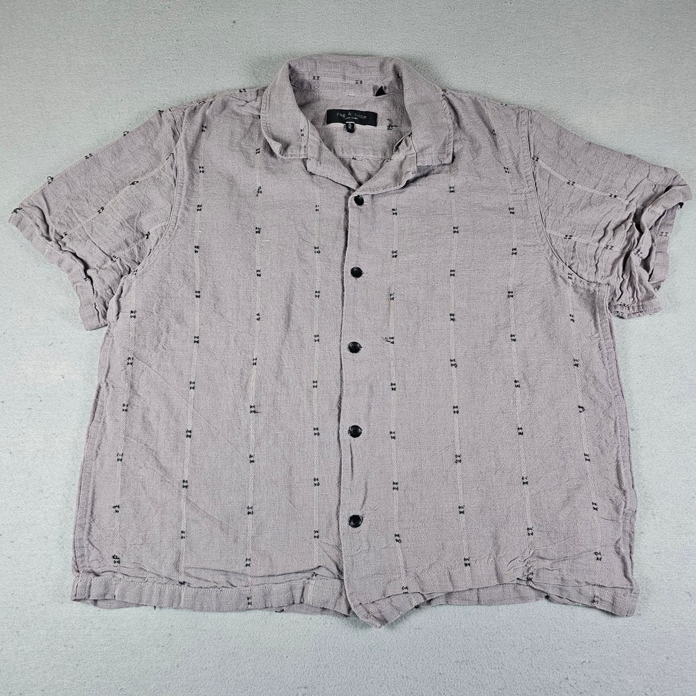 Rag and Bone Avery Camp Shirt Mens Extra Large Purple Linen Blend Button Up